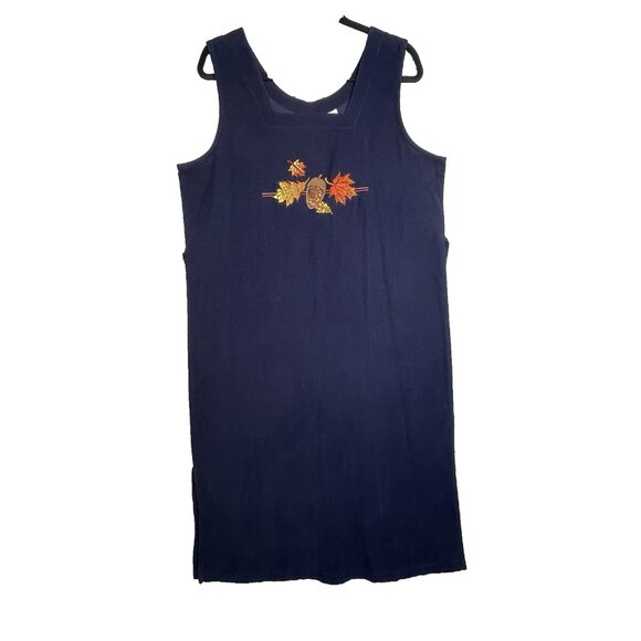 VTG American Original Dress Size XL Corduroy Blue Jumper Fall Embroidered Midi - Picture 1 of 10
